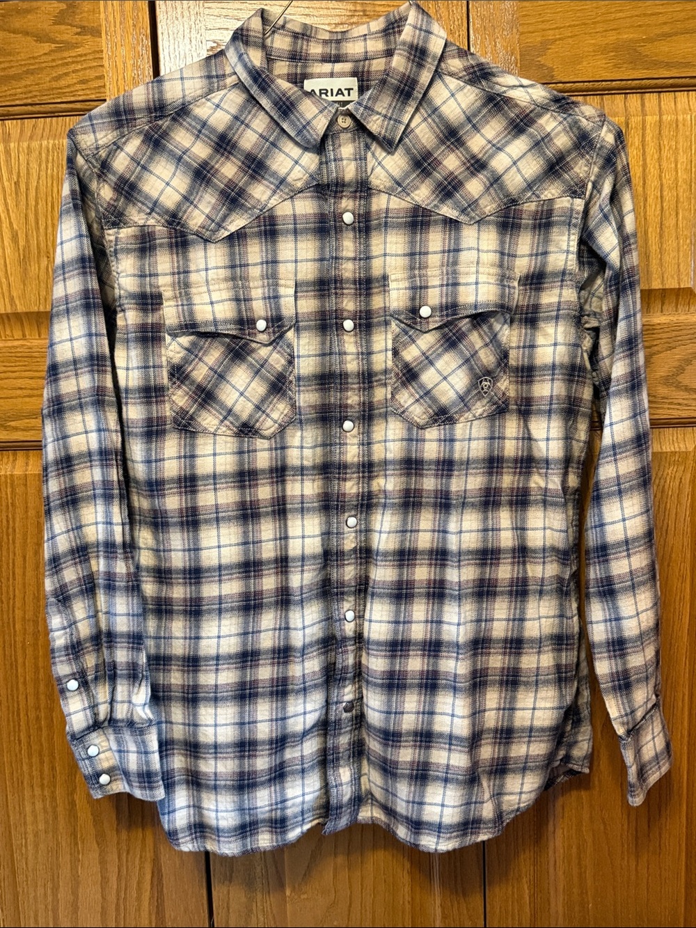 Ariat Plaid Button-Down Shirt in Blue and Cream-Large